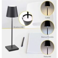 LAMPADA DA TAVOLO LED RICARICABILE SIMILE POLDINA TOUCH DIMMER NERA -Offerta economica OSRAM || Paulmann || ATMOSPHERA 92976038 3