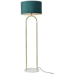 Lampada H. 156 X D. 45 Cm Ottone, Marmo Velluto Verde Petrolio Stile Art Déco NOUR