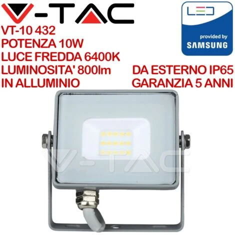 V-TAC PRO VT-10 Faro LED SMD Chip Samsung 10W Colore Grigio IP65 Bianco Freddo - 6400K 3 V-TAC PRO VT-10 Faro LED SMD Chip Samsung 10W Colore Grigio IP65 Bianco Freddo - 6400K