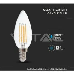 V-TAC VT-2327 Lampadina LED E14 6W Candela A Filamento Bianco Caldo - 3000K -Offerta economica OSRAM || Paulmann || ATMOSPHERA 94137787 4
