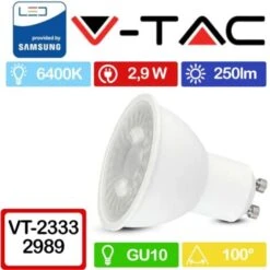 V-TAC VT-2333 Faretto LED GU10 2,9W 100° Copertura Satinata Bianco Freddo - 6400K