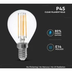 V-TAC VT-1996 Lampadina LED E14 4W P45 Filamento Bianco Naturale - 4000K -Offerta economica OSRAM || Paulmann || ATMOSPHERA 94138898 4