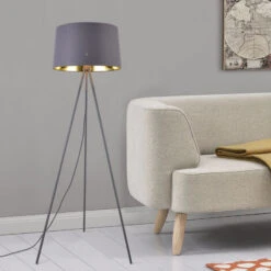 Nova Lampada Moderna Con Base A 3 Piedi In Metallo E Paralume In Tessuto Vari Colori Dimensioni : Grigio
