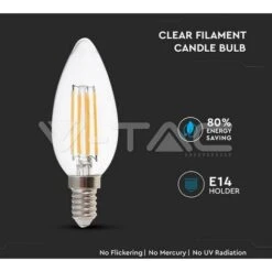 V-TAC VT-1986 Lampadina LED E14 4W Candela Filamento Bianco Caldo - 3000K -Offerta economica OSRAM || Paulmann || ATMOSPHERA 94914032 4