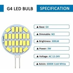 G4 LED 3W, AC12-24V, 300LM Bianco ITeddo 6000K, 24x5730 SMD, 30w Lampadina Alogena Equivalente, Non Dimmerabile, Lampadina Rotonda LED G4 Per Luce Dell'armadio, Illuminazione, Illuminazione Da Incasso -Offerta economica OSRAM || Paulmann || ATMOSPHERA 96838779 4