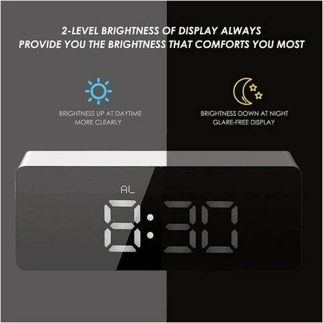 Sveglia A Specchio, Sveglia Digitale Display A 3 LED Con Modalità Di Regolazione Della Luce, Snooze, Luminosità Regolabile, Orologio Da Comodino Per Camera Da Letto Soggiorno Decorazioni Per La Casa 5 Sveglia A Specchio, Sveglia Digitale Display A 3 LED Con Modalità Di Regolazione Della Luce, Snooze, Luminosità Regolabile, Orologio Da Comodino Per Camera Da Letto Soggiorno Decorazioni Per La Casa - immagine 3