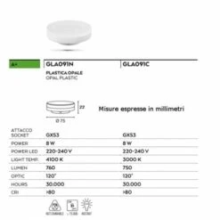 Lampadina Gea Led Gla091 Gx53 8w Led 760lm Luce Calda Luce Naturale Attacco Baionetta, Tonalità Luce 3000°k (luce Calda) -Offerta economica OSRAM || Paulmann || ATMOSPHERA 98653116 3