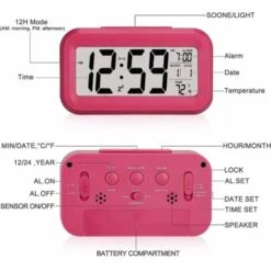 Sveglia, Piccola Sveglia Digitale, Display LCD Da 5,1" Con Calendario Con Data E Snooze, Display Con Allarme Temperatura, Comodino Facile Da Installare (rosso) -Offerta economica OSRAM || Paulmann || ATMOSPHERA 99414376 4